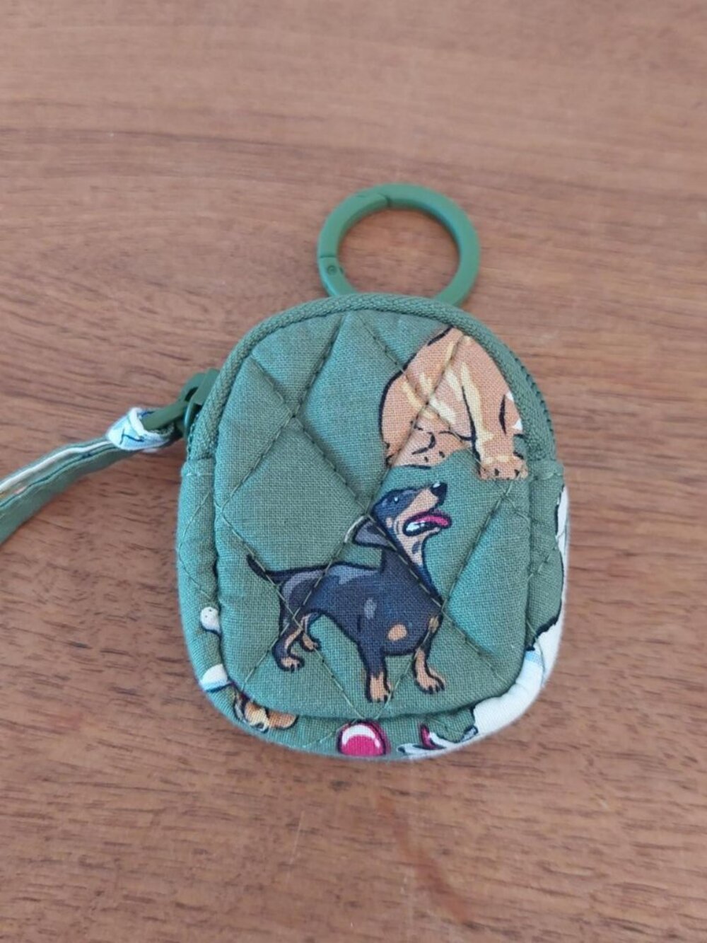 Vera Bradley Dog Park Essential Backpack Bag Charm Keychain Olive Green Coin Pou